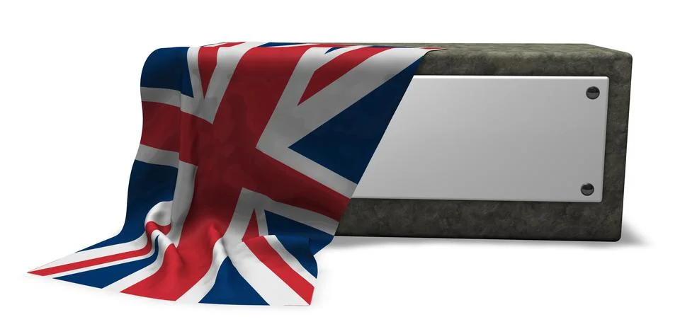 Stone socket with blank sign and flag of the uk - 3d rendering Stock Illustration