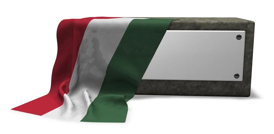 Stone socket with blank sign and flag of hungary - 3d rendering Illustrazione stock
