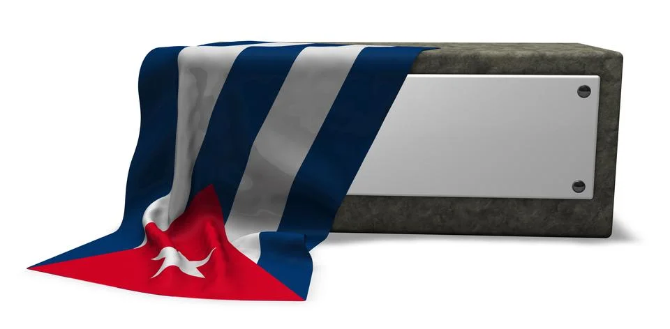 Stone socket with blank sign and flag of cuba - 3d rendering Stock Illustration
