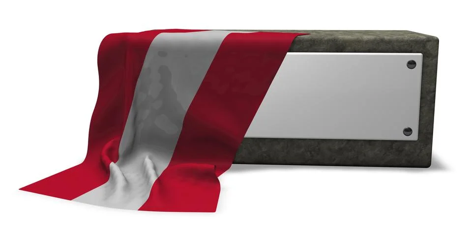 Stone socket with blank sign and flag of austria - 3d rendering Stock Illustration
