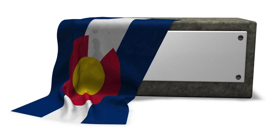 Stone socket with blank sign and flag of colorado - 3d rendering Stock Illustration