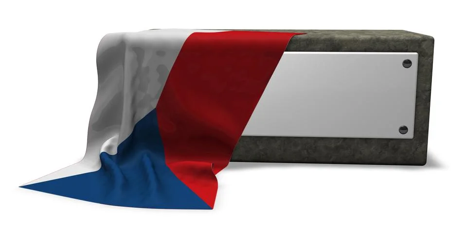 Stone socket with blank sign and flag of the czech republic - 3d rendering Stock Illustration