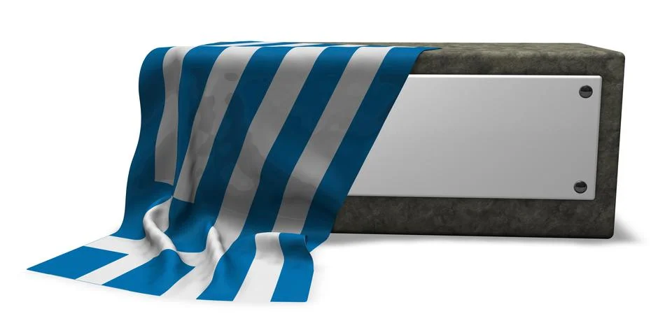 Stone socket with blank sign and flag of greece - 3d rendering Illustrazione stock