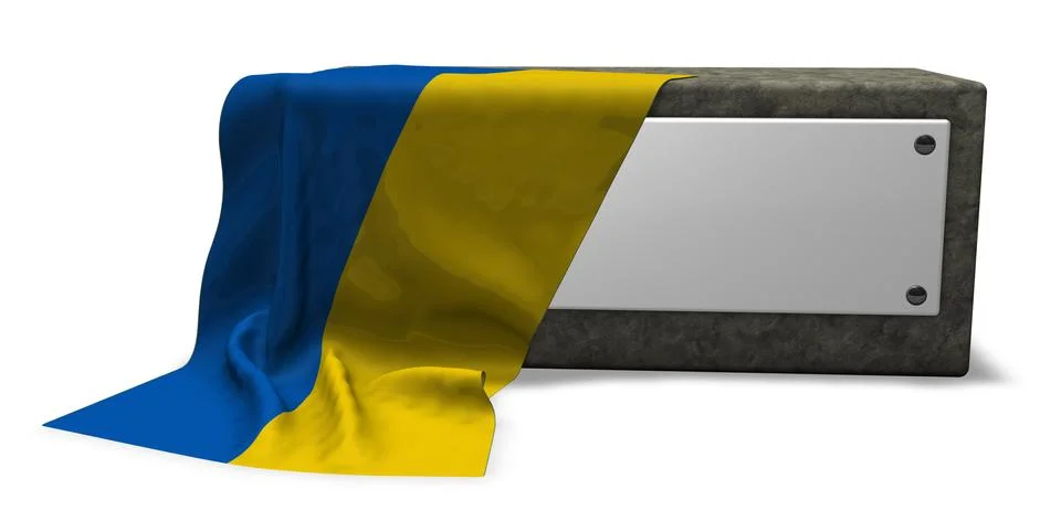Stone socket with blank sign and flag of the ukraine - 3d rendering Stock Illustration