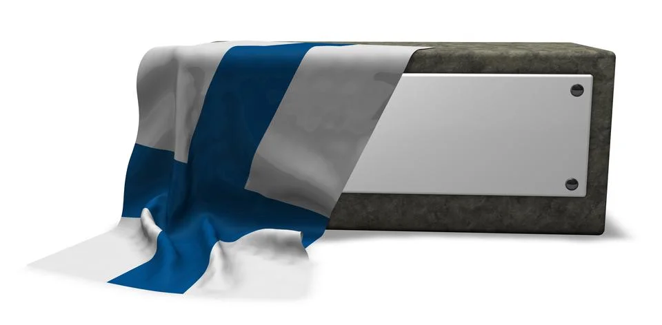 Stone socket with blank sign and flag of finland - 3d rendering Stock Illustration