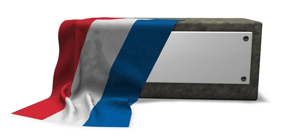 Stone socket with blank sign and flag of the netherlands - 3d rendering Illustrazione stock