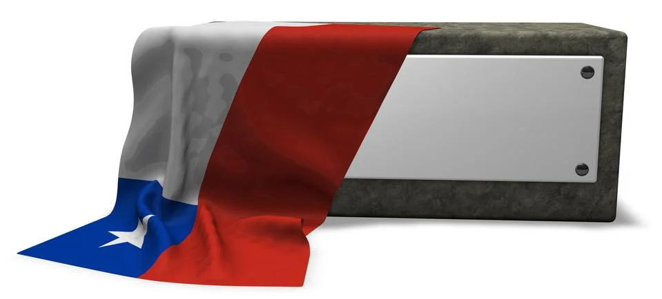 Stone socket with blank sign and flag of chile - 3d rendering Illustrazione stock