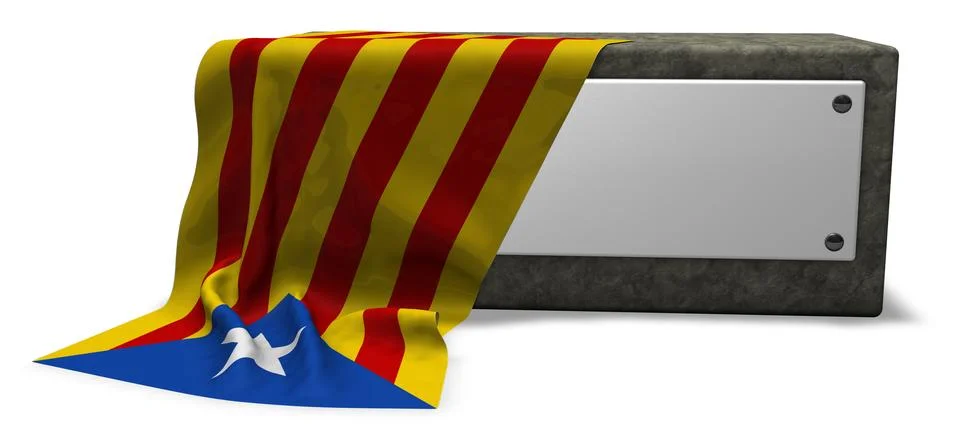 Stone socket with blank sign and flag of catalonia - 3d rendering Illustrazione stock