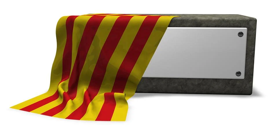 Stone socket with blank sign and flag of catalonia - 3d rendering Stock Illustration