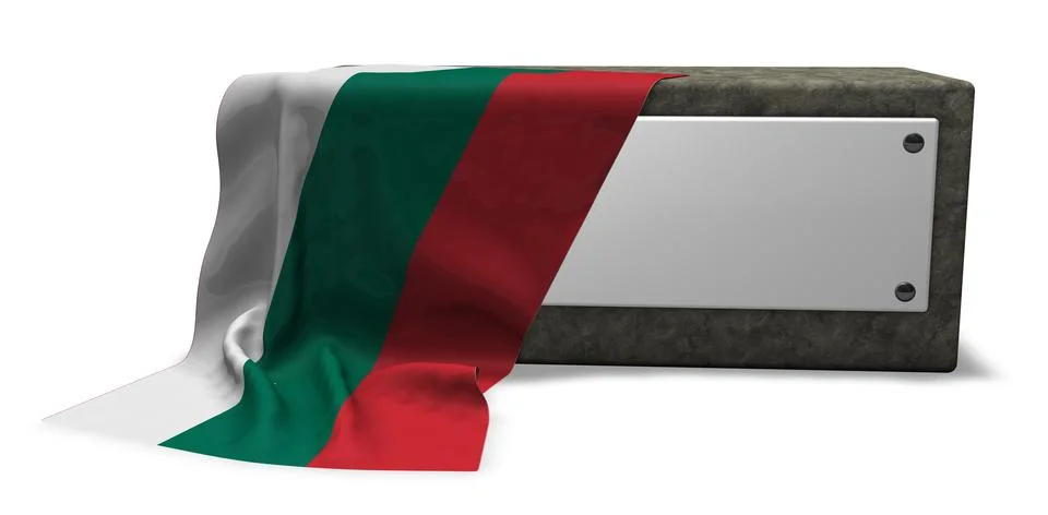 Stone socket with blank sign and flag of bulgaria - 3d rendering Stock Illustration