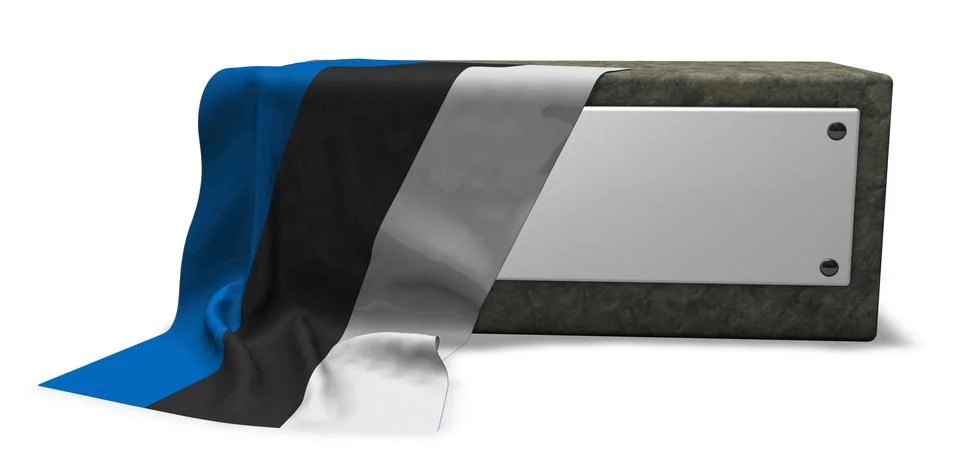 Stone socket with blank sign and flag of estonia - 3d rendering Illustrazione stock