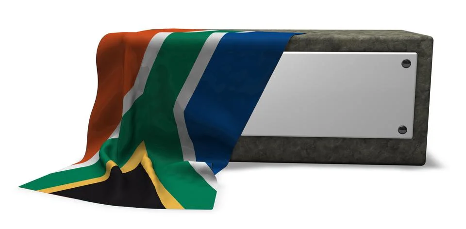 Stone socket with blank sign and flag of south africa - 3d rendering Stock Illustration