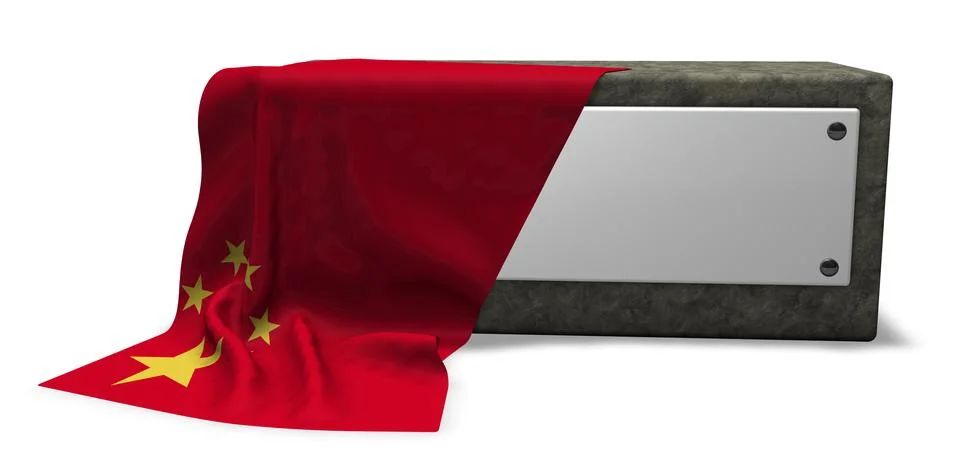 Stone socket with blank sign and flag of china - 3d rendering Illustrazione stock