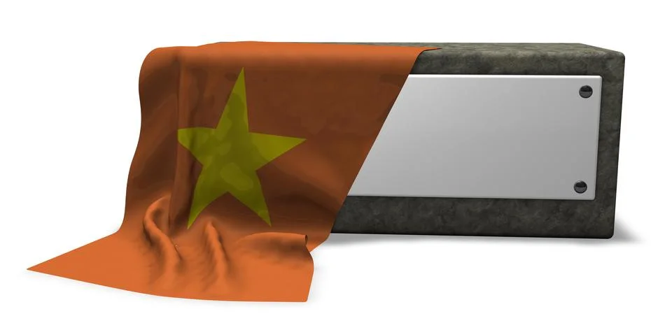 Stone socket with blank sign and flag of vietnam - 3d rendering Stock Illustration