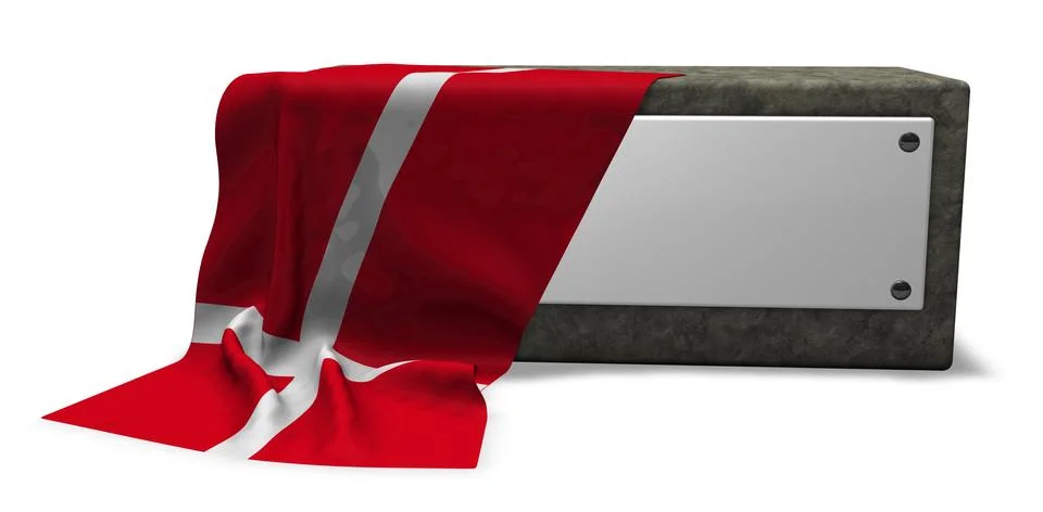 Stone socket with blank sign and flag of denmark - 3d rendering Stock Illustration