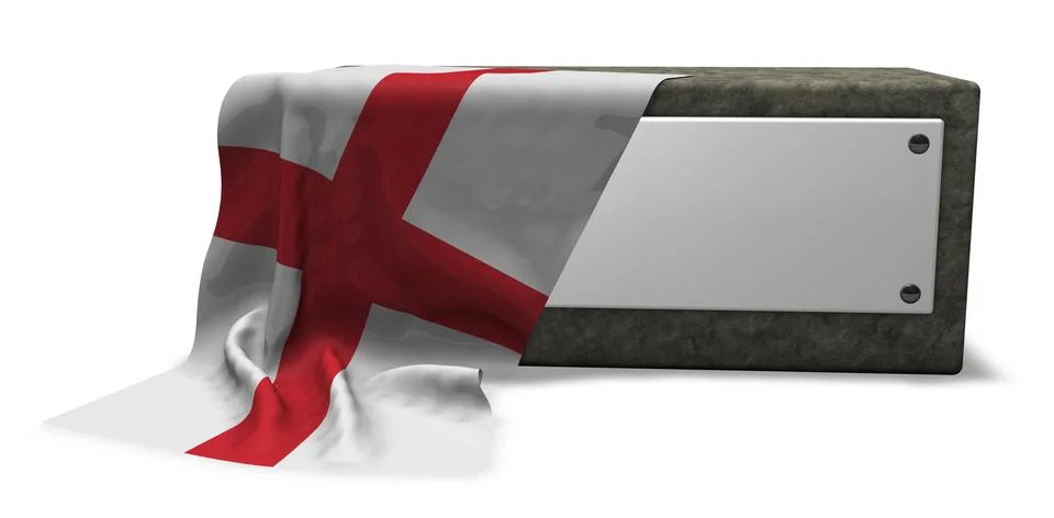 Stone socket with blank sign and flag of england - 3d rendering Illustrazione stock