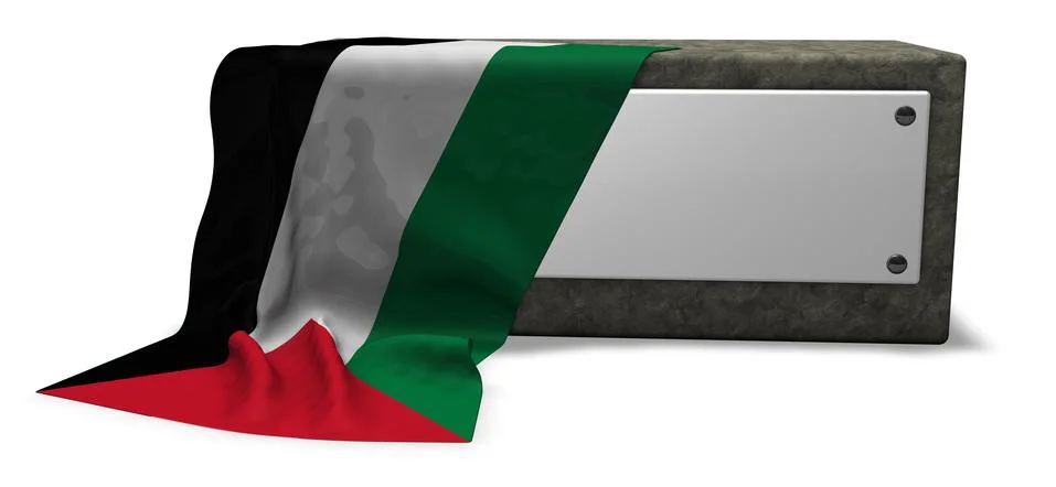 Stone socket with blank sign and flag of palestine - 3d rendering Illustrazione stock