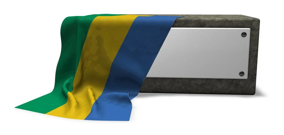 Stone socket with blank sign and flag of gabon - 3d rendering Stock Illustration