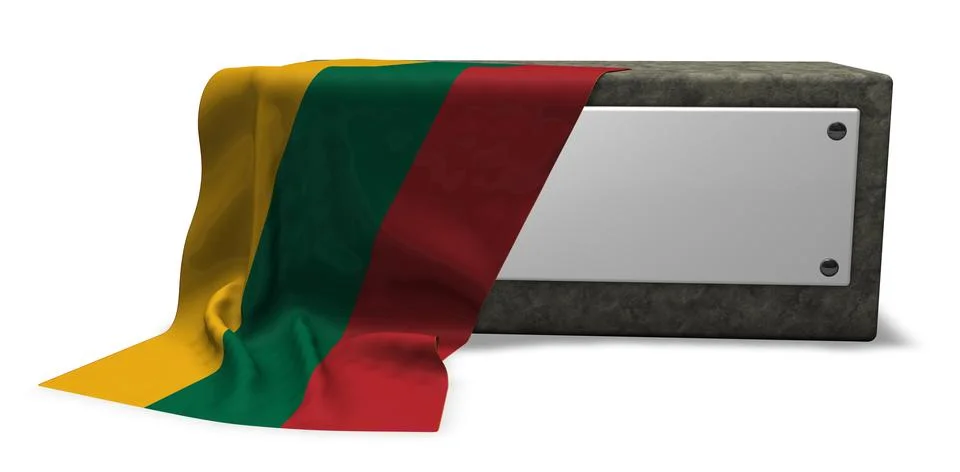 Stone socket with blank sign and flag of lithuania - 3d rendering Stock Illustration