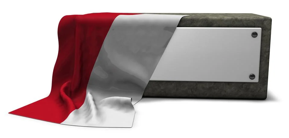 Stone socket with blank sign and flag of monaco - 3d rendering Illustrazione stock