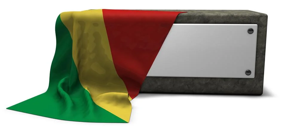 Stone socket with blank white sign and flag of the congo - 3d rendering Stock Illustration