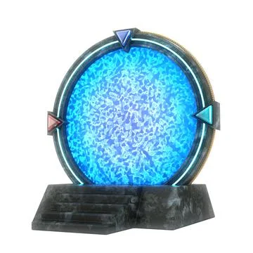 Stone Space Gate Portal to Another Worlds and Universe. 3d Rendering Stock Illustration
