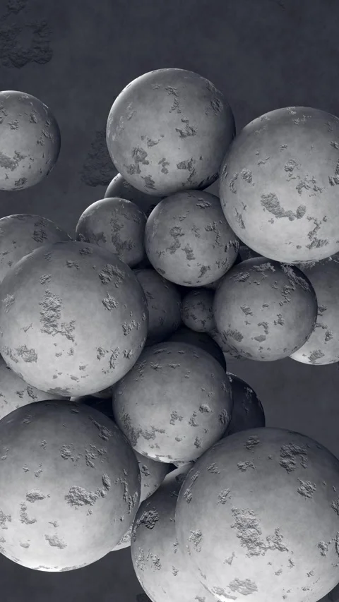 Stone Spheres Gathering Center Dark Abstract Motion Concept Art, 3D Render Stock Footage 340890174