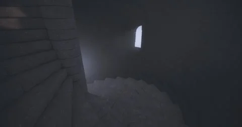 A stone spiral staircase inside an ancient castle, captured in a 3D render Stock Footage 279211819