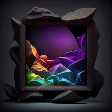 A stone square frame with colorful rocks on solid background. イラスト素材