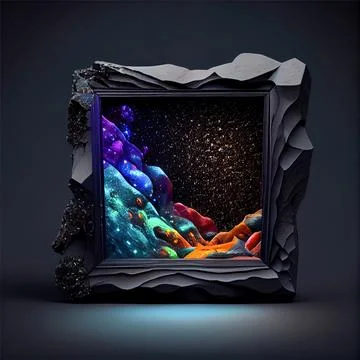A stone square frame with colorful rocks on solid background. Stock Illustration