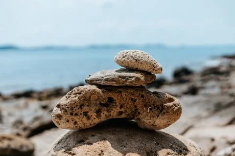 Stone stack on the beach. Stock Photos