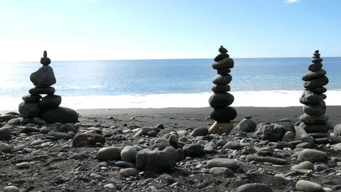 Stone stack at ocean beach Stock Footage 70988681