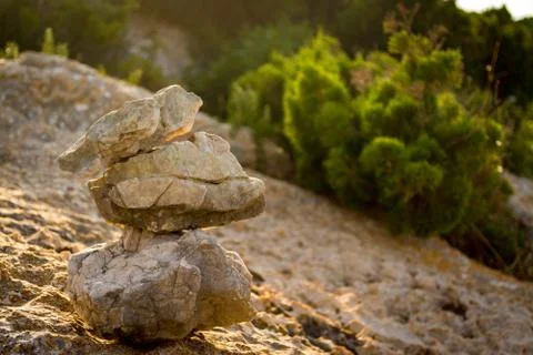 Stone stacking in the country Stock-Fotos