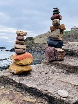 Stone stacks at the beach Stock Photos