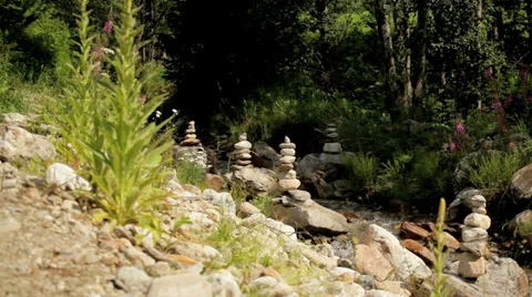 Stone Stacks by the Stream Stock Footage 36052542