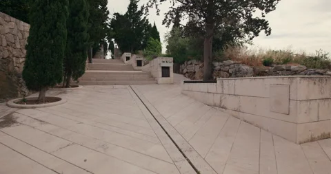 Stone staircase and cypress trees in Primosten old town Video stock 336841237