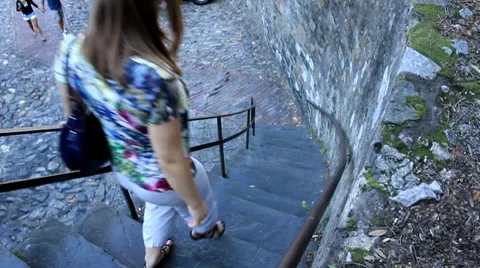 Stone staircase downtown Stock Footage 8909848