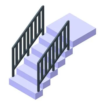 Stone staircase with metal railing going up isometric view Ilustración de archivo