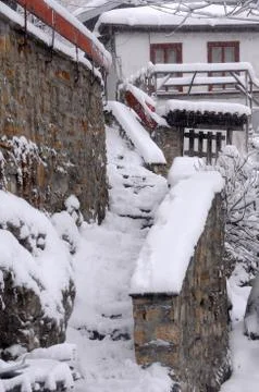 Stone Staircase in the Winter Stock Photos