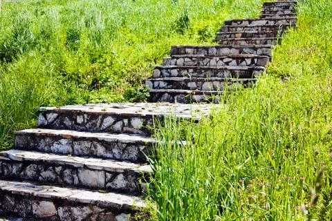 Stone stairs in grass Stock Photos