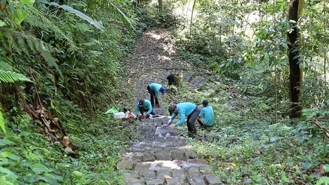 Stone stairs up to mountine. Video stock 73566630
