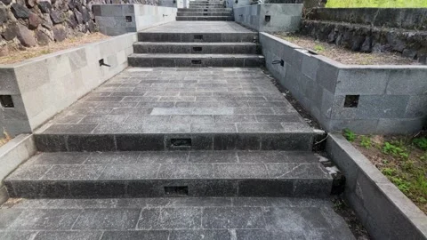 Stone Stairs Path in Outdoor Park / Outdoor Concrete Stock Footage 339385864