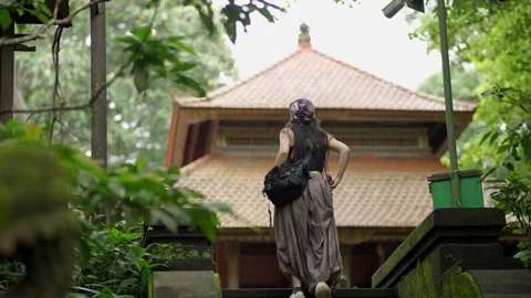 Stone stairway in Bali Monkey Forest temple garden Stock Footage 336467182