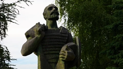 A stone statue of a bearded man Stock Footage 100840529