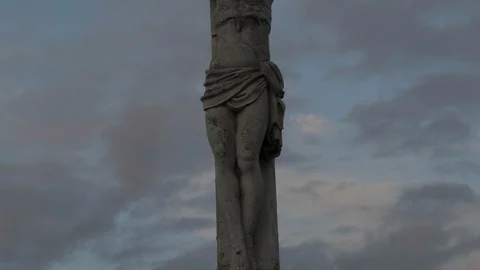 Stone Statue of Christ on a Cross Stock Footage 124758826