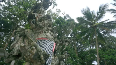 Stone statue in Sangeh Monkey Forest in Bali Video stock 88359228
