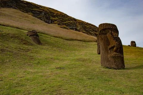 Stone statues Moai on Easter Island Rapa Nui Stock Photos