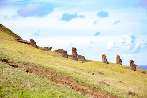 Stone statues Moai on Easter Island Rapa Nui Stock Photos