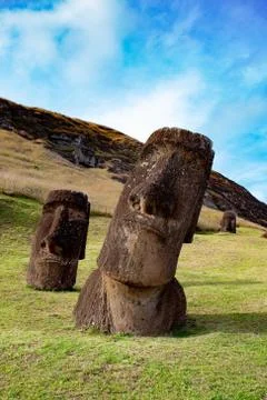 Stone statues Moai on Easter Island Rapa Nui Fotos Stock