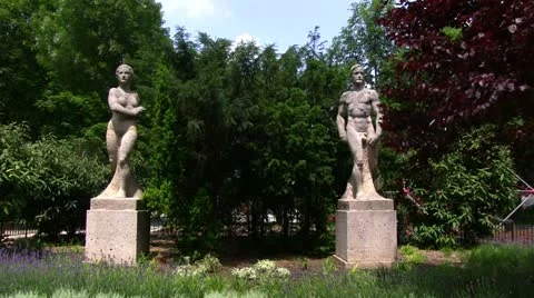 Stone Statues in Park Stock Footage 21865897